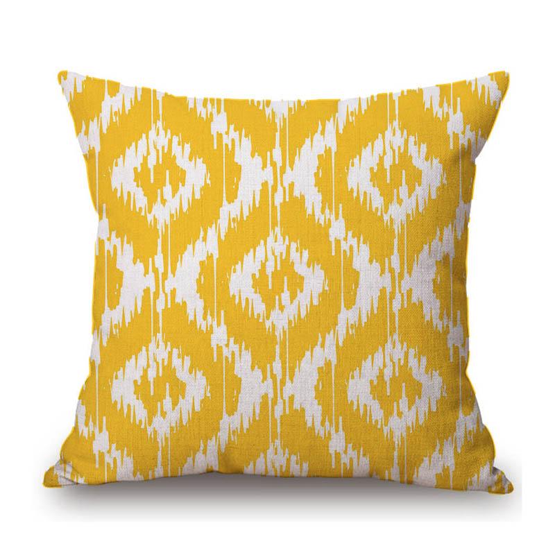 Yellow Geometric Ikat Nordic Mosaic Pattern Home Decorative Cotton Linen Sofa Throw Pillow Case Car Chaie Seat Cushion Cover