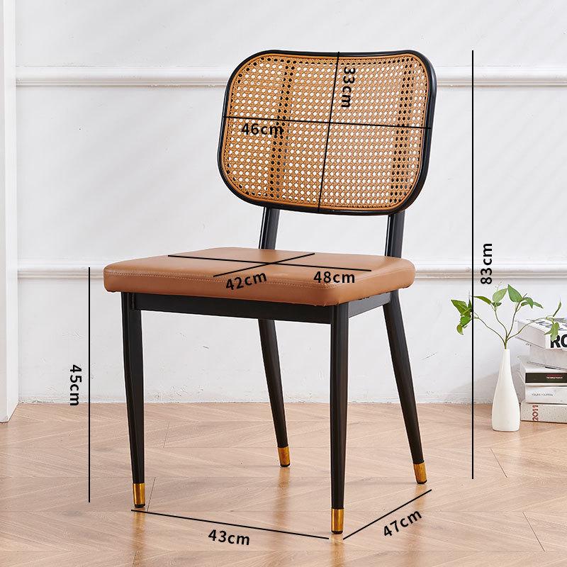Nordic Light Luxury Wrought Iron Rattan Dining Chair - European Style for Home, Hotel, Cafe, or Leisure.