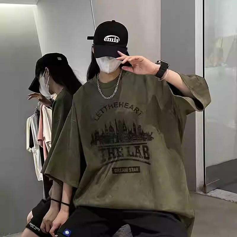 

Модная мужская футболка с коротким рукавом и буквенным принтом, летняя футболка, свободный повседневный топ модного бренда 3XL армия зеленый