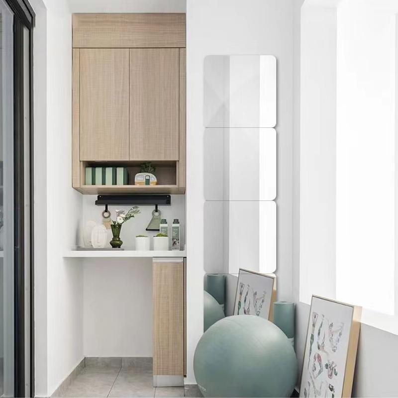 4Pcs Mirror Wall Stickers Dressing Mirror Patchwork Decorative Mirror Bedroom Home Fitting Mirror Acrylic Full Body Mirror