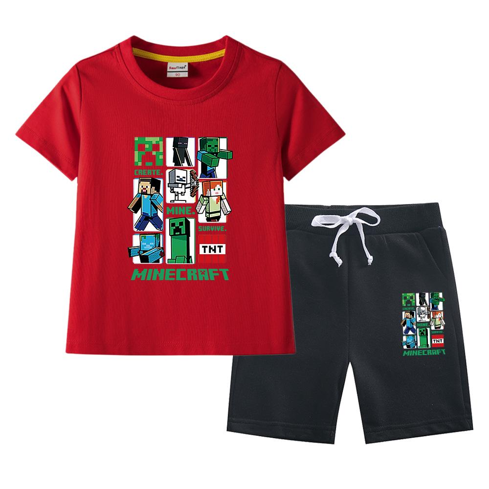 Minecraft Kids' Summer Outfit: Pure Cotton Short Sleeve T-Shirt & Shorts Set for Boys & Girls