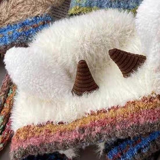 Knitted Hat Lamb Ears Design Universal Fit Soft Plush Windproof Hat Family Photo Christmas Hat 2 In 1 Convertible Santa Hat Tote