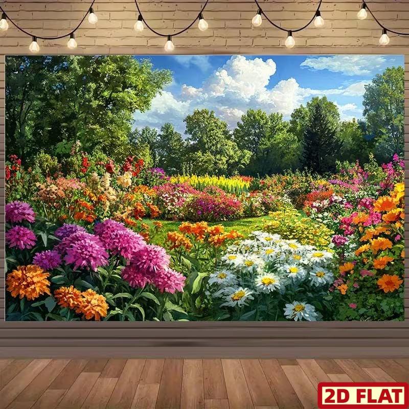 

2D Spring Floral Backdrop, Lush Garden with Colorful Flowers Photography Background 47.2x31.5inch/120*80cm