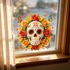 Indoor Outdoor Festive Window Art Day of The Dead Skull Flower Static Sticker, Colorful Mexican Floral Glass Decorative Stickers for Home Halloween