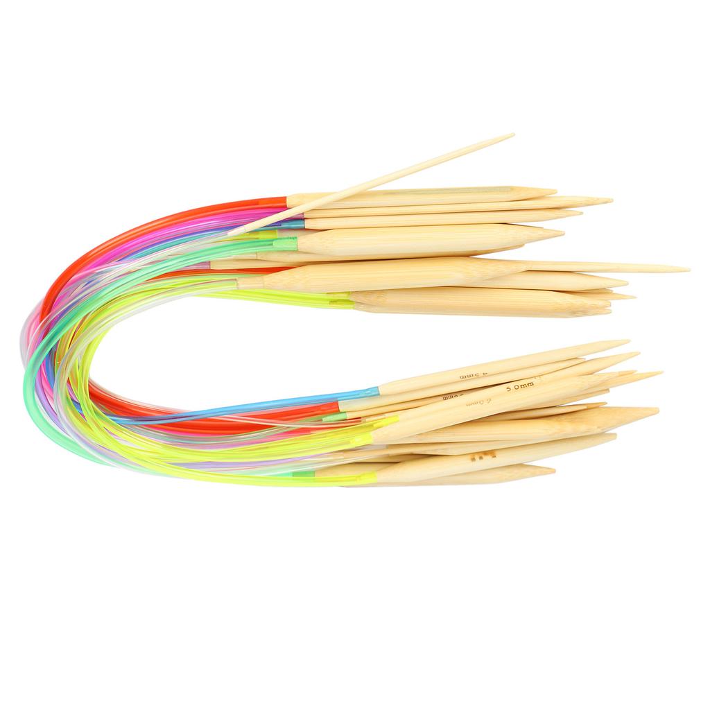 18Pcs Circular Needle DoublePoint Bamboo Color Flexible Tube Connection Knitting Tool Set(40cm )