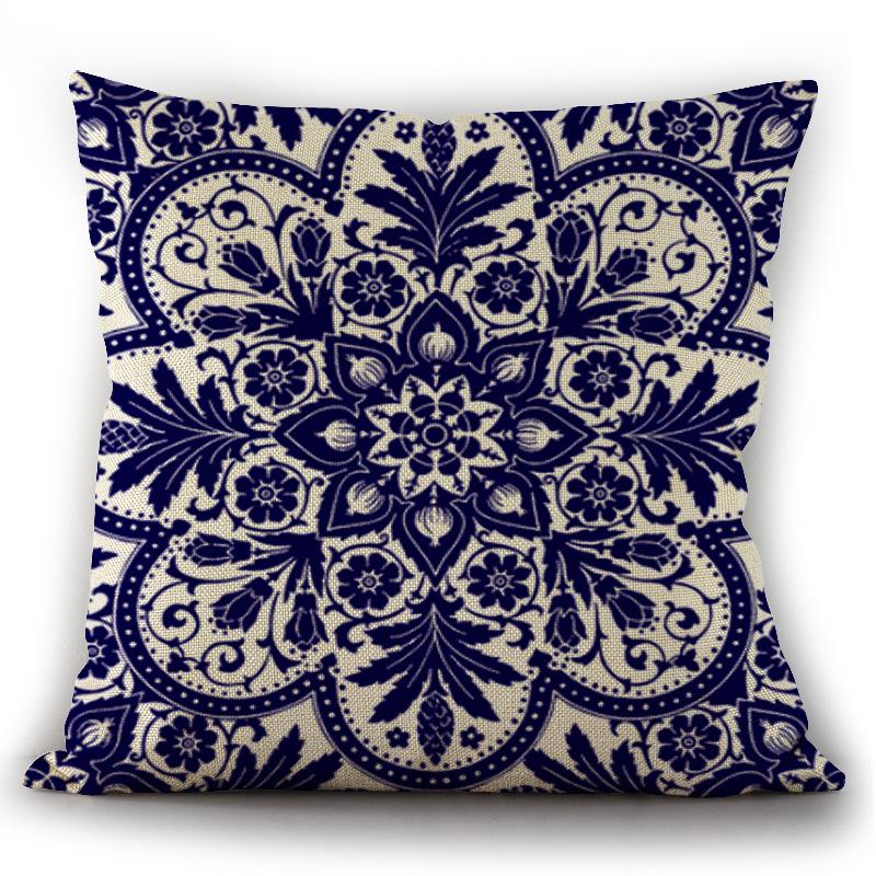 2Pcs Chinese Style Cushion Covers Blue and White Porcelain Printed Throw Pillows Cases Home Sofa Car Seat Decor Elegant 45x45cm