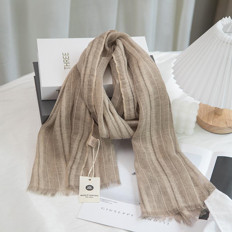 Solid Color Elegant Hollow Literary Cotton And Linen Short Small Scarf Women'S Spring And Summer Narrow Version Linen Sunscreen Yarn Thin