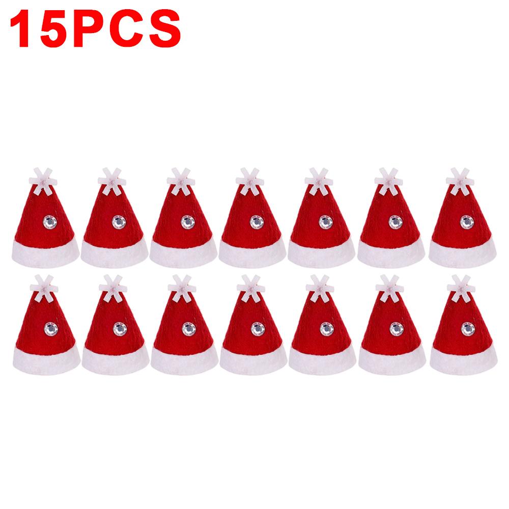 30/1Pcs Mini Santa Hats Christmas Wine Bottle Covers Lollipop Candy Hat Xmas Kids Gifts Navidad Party Table Dinner Decorations