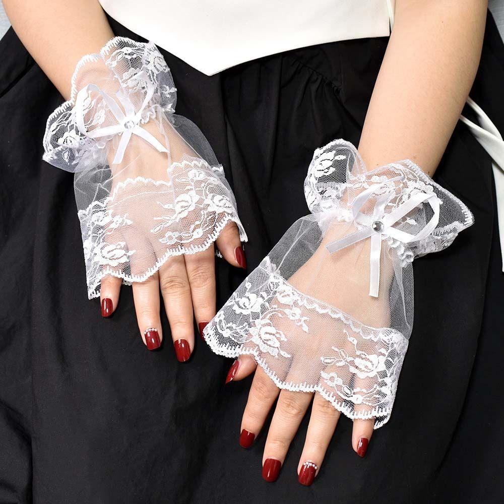 Bridal Wedding Gloves Bow Mesh Lace Hand Sleeves Lolita Gloves Women Gloves Hand Wrist Cuffs