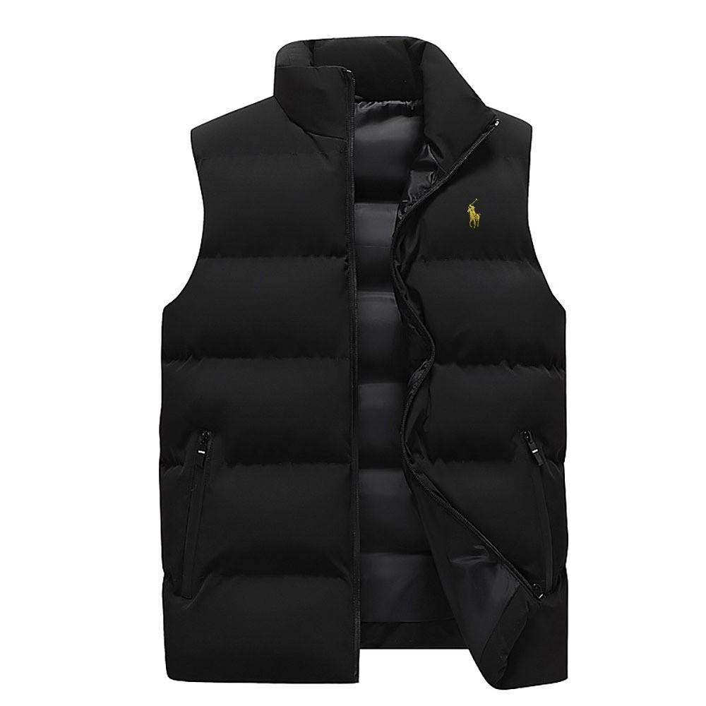 Men's Windproof Stand Collar Cotton Vest - Warm, Velvet-Lined, Casual Hong Kong Style for Autumn/Winter