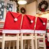 Elastic Non-woven Chair Protectors Christmas Cover, Red Santa Hat Dining Slipcover, Holiday Back Decorations Cover with Pom for Xmas Kitchen