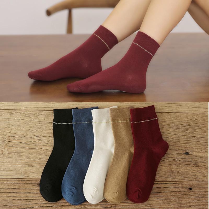5/10 Pairs Comfortable Casual Spring Summer Socks Women's Mid Calf Solid Color Cotton Socks Cute Long Socks Sweat Absorbing Breathable Socks
