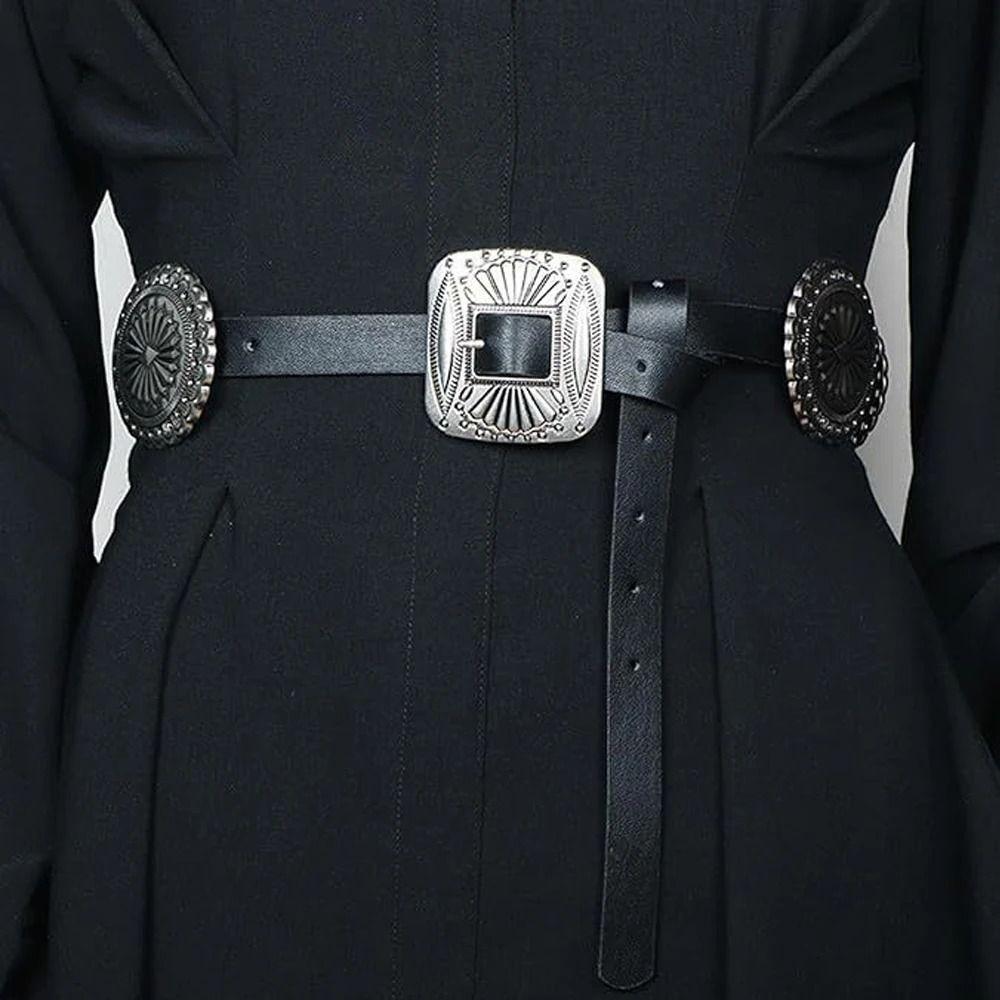 Western Style Cowboy Bohemian Style Belts Y2K Ethnic Style Waistband Punk Metal Carved Belts Women