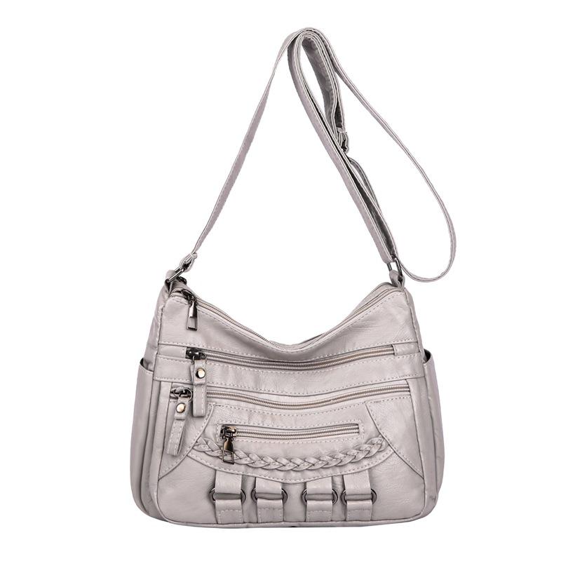 

Многослойная сумка из мягкой кожи для женщин, новая модная, универсальная, среднего размера, сумка для мамы, большая вместительная на плечо, сумка-мессенджер для женщин светло-серый