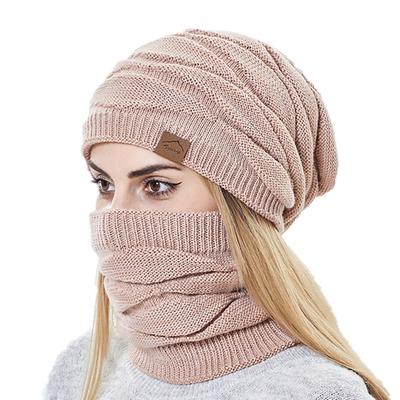 Winter Beanie Hüte Schal Set Frauen Warme Gestrickte Hut Schädel Kappe Hals Wärmer Verdicken Pelz Gefüttert Dame Winter Hut Maske schal für Frauen