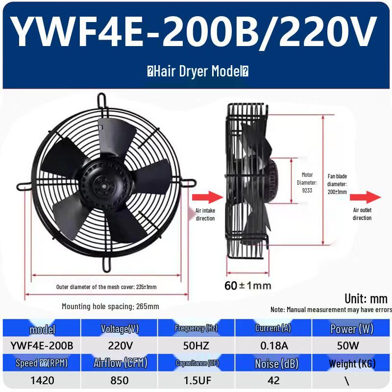 Осевой вытяжной вентилятор Tai Ju Fu YWF4E-200B, штекер CN (адаптер в комплекте)