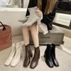 Retro Short Boots Women's Autumn New Square Head Thick Heel Fashion Boots Rear Zipper High Heel Thin Boots