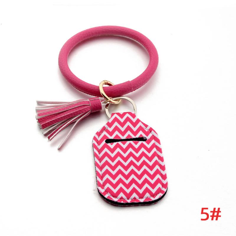 Buy Rainbow Leopard Flower Print Bottle Key Ring Bracelet Wristlet Leather Keyrings Container