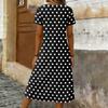 Women’s Short Sleeve Polka Dot Midi Dress with Scoop Neck and Side Pockets Casual Loose Fit Soft Fabric Design