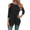 Magliette a maniche a 3/4 da donna Colore Orlo Irregolare Spalle Scoperte T-shirt per Primavera/Estate Top Base Casual Pullover