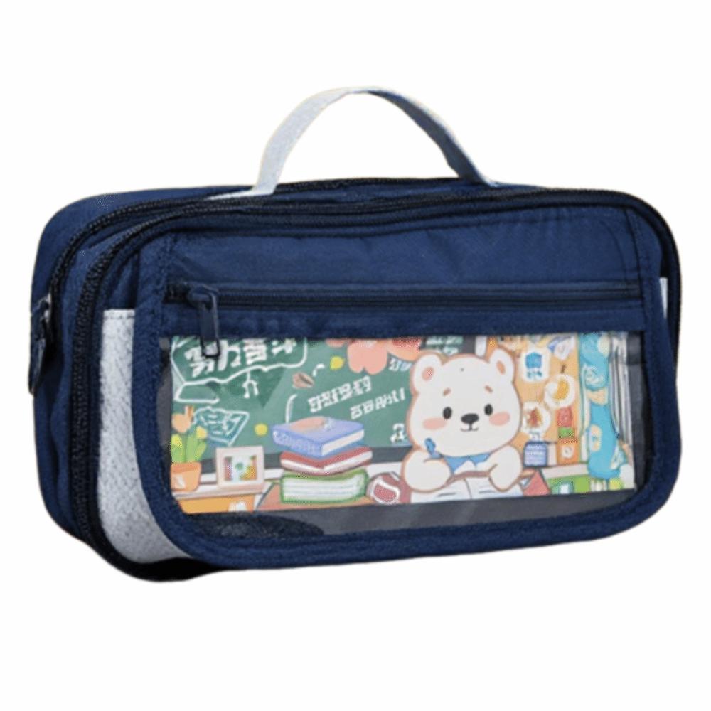 Cartoon 9 Layers Pencil Case Bear Large Capacity Zipper Stationery Bag with Curriculum Schedule Portable Pencil Storage Bag
