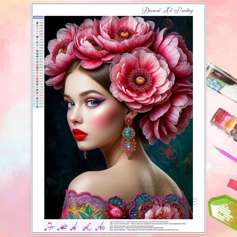 5D DIY New Diamond Painting Women Flowers Butterflies Full Square Round Diamond Mosaic Embroidery Kit Rhinestone Home Art Decor