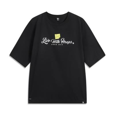 Li Ning Badfive Letter Rundhals Atmungsaktiv Vielseitig Locker Kurzarm T-Shirt Herren Tops Schwarz AAFV005-1