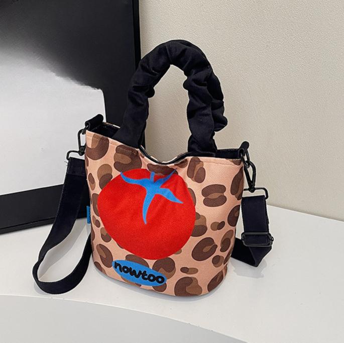 Plátěná taška s potiskem, dámská taška, nová trendy stylová taška přes rameno, taška přes rameno s kreslenou ilustrací, kbelík