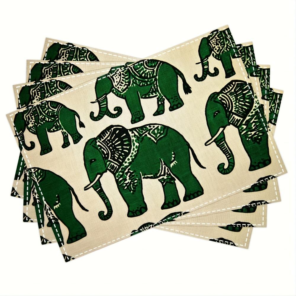 4pcs Green Elephant Traditional African Textile Motives Placemats Fashion Print Pattern Table Mat for Dining Table Kitchen Party 4PCS