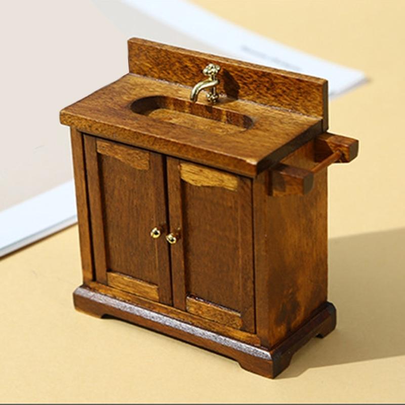 Realistic 1/16 Scale Wash Basin Cabinet for Dollhouses Bathroom or Kitchen Accessories