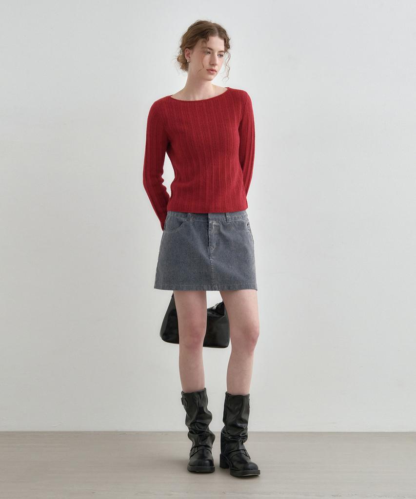 Mongdol Velvet Denim Mini Skirt Gray Blue Mdsk027Grayblue