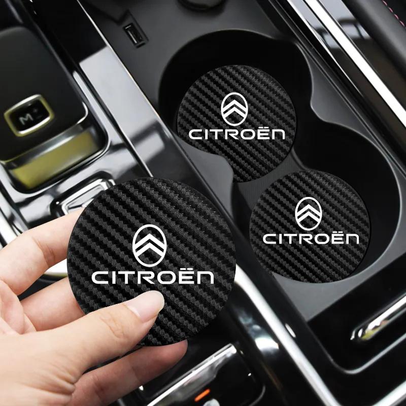 OAUH2 2Pcs Car Coasters Water Cup Mats Waterproof Slot Pads For Citroen VTS DS3 DS4 DS5 RD3 Cross Berlingo Xsara Spacetourer CelyseeC6