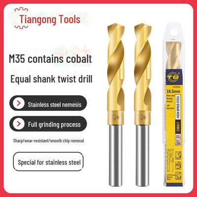 Tiangong M35 Cobalt Twist Drill Bit for Stainless Steel, Industrial Grade, 1/2" Shank.