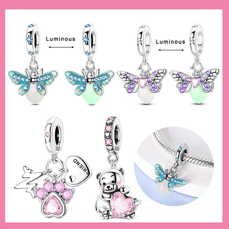 Copper Pink Purple Blue Luminous Fireflies Charms Beads Pendant Fit Original Bracelet Diy Fine Jewelry For Women