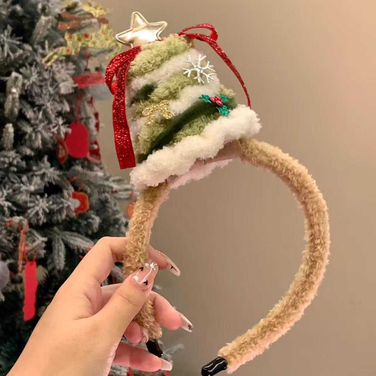 

Festive Plush Christmas Hat Headband for Winter & New Year - Women’s Cute Hair Accessory золотий/зелений