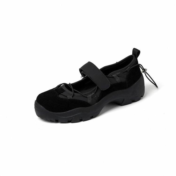 

Версия из коровьей кожи~ спортивные туфли Мэри Джейн с толстой подошвой, подходящие по цвету, на липучках, женские туфли из ретро-кожи, универсальные, функциональные, ветрозащитные 42 чёрный