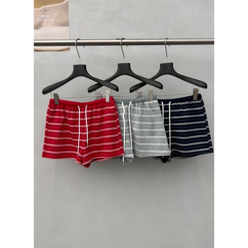 

Yiyou2025 Early Spring New Spring Polo Collar Stripe T-shirt Women High Waist Drawstring Shorts Blazer Set Tide Red pants One size