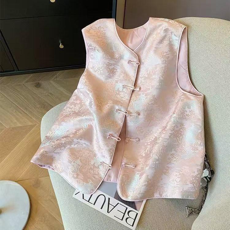 

Pink jacquard crew neck vest women s 2025 new high-end improved vest top M (50kg or less recommended)