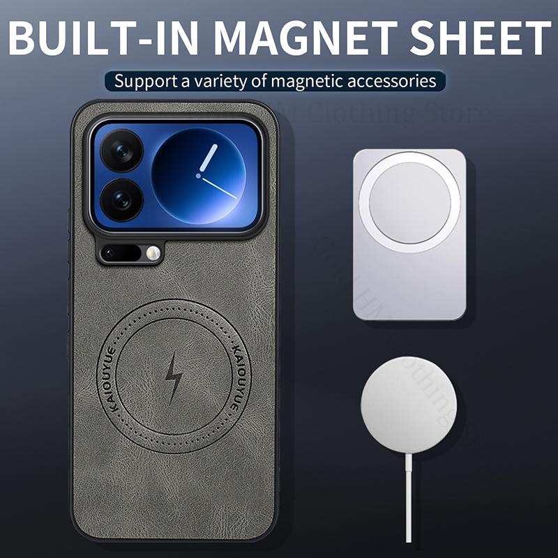 PU Leather Soft Bumper Shockproof Case For Xiaomi 17 Pro Max Magnetic Magsafing Phone Cover For Xiaomi 14T Pro mi 17 Pro Fundas