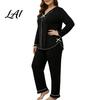Breathable House Clothes for Ladies Women's Plus Size Pajama Set Long Sleeve Top And Pants Cozy Loungewear Women with Bow Ruffle 2 Piece Soft