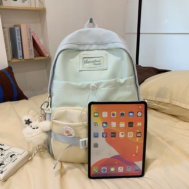 Junior High School Student Schoolbag Color Block Women's Large Capacity Backpack