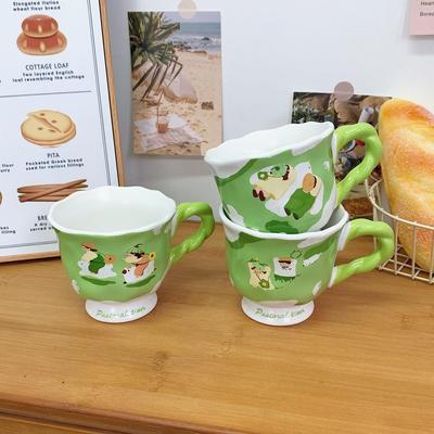 Grüne und Niedliche Tasse Paar Keramiktasse Wasser Trinken und Hohes Aussehen. Neue Milchkaffeetasse für Männer