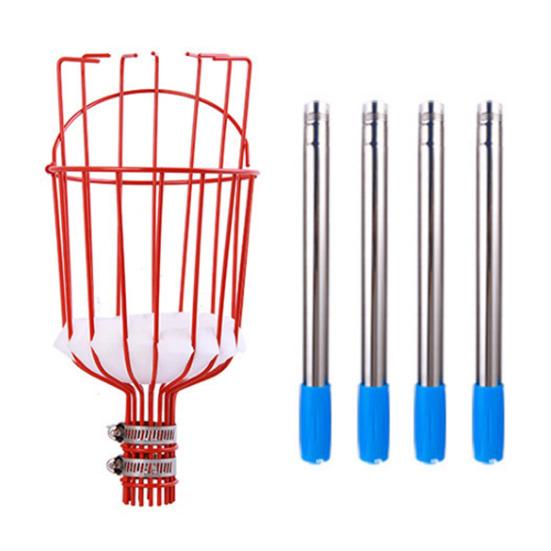 Fruit Picker with Basket Stainless Steel Segmented Long Handle Fruit Harvesting Tool