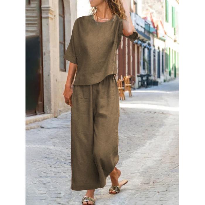 Plus Size Solid Color Short-Sleeve Sports Suit for Spring & Summer