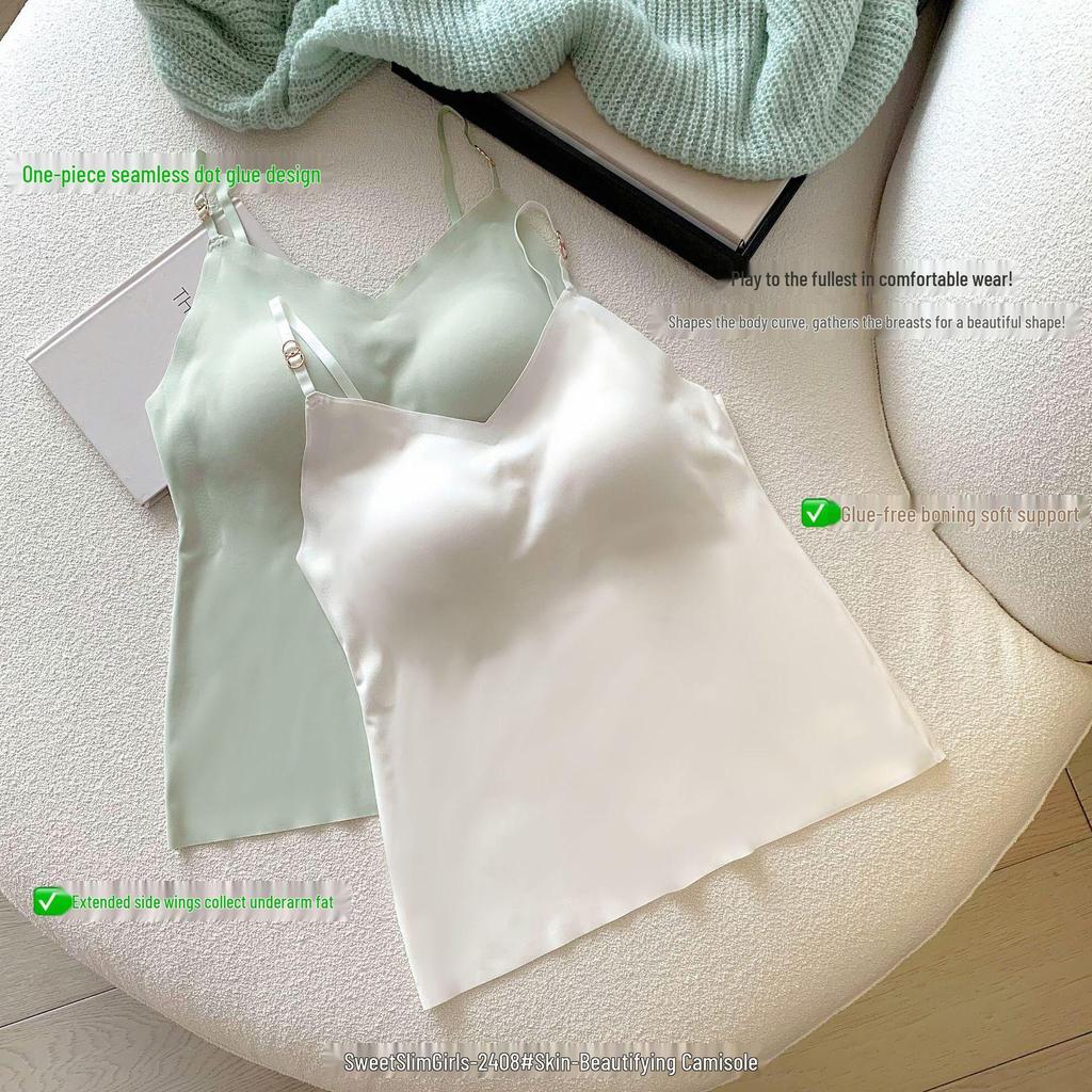 Kamizelka damska głęboko wycięta w kształcie litery V, upiększająca skórę - Wygodna, przyjazna dla skóry, bezszwowa kamizelka z wyjmowanymi wkładkami masującymi