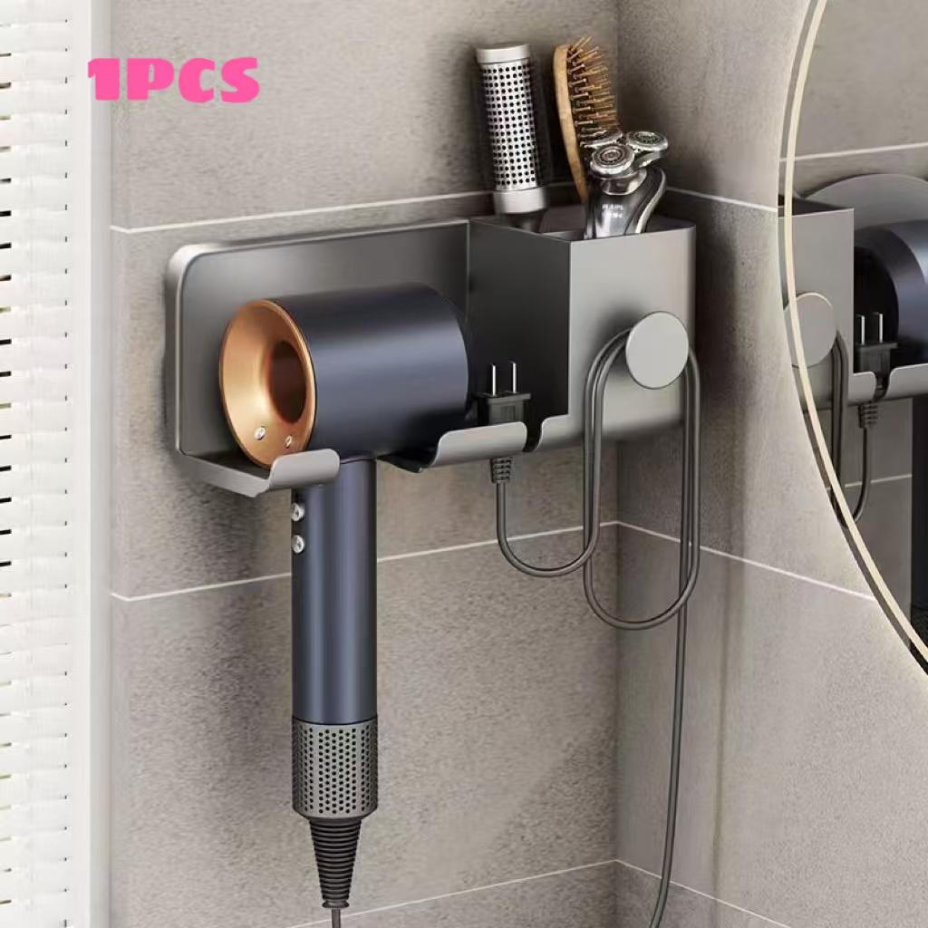 Wall Mounted Hair Dryer Holder Multi-Functional Bathroom Storage Rack Hair Tool Organizer Placement Shelf for Kitchen And Bath