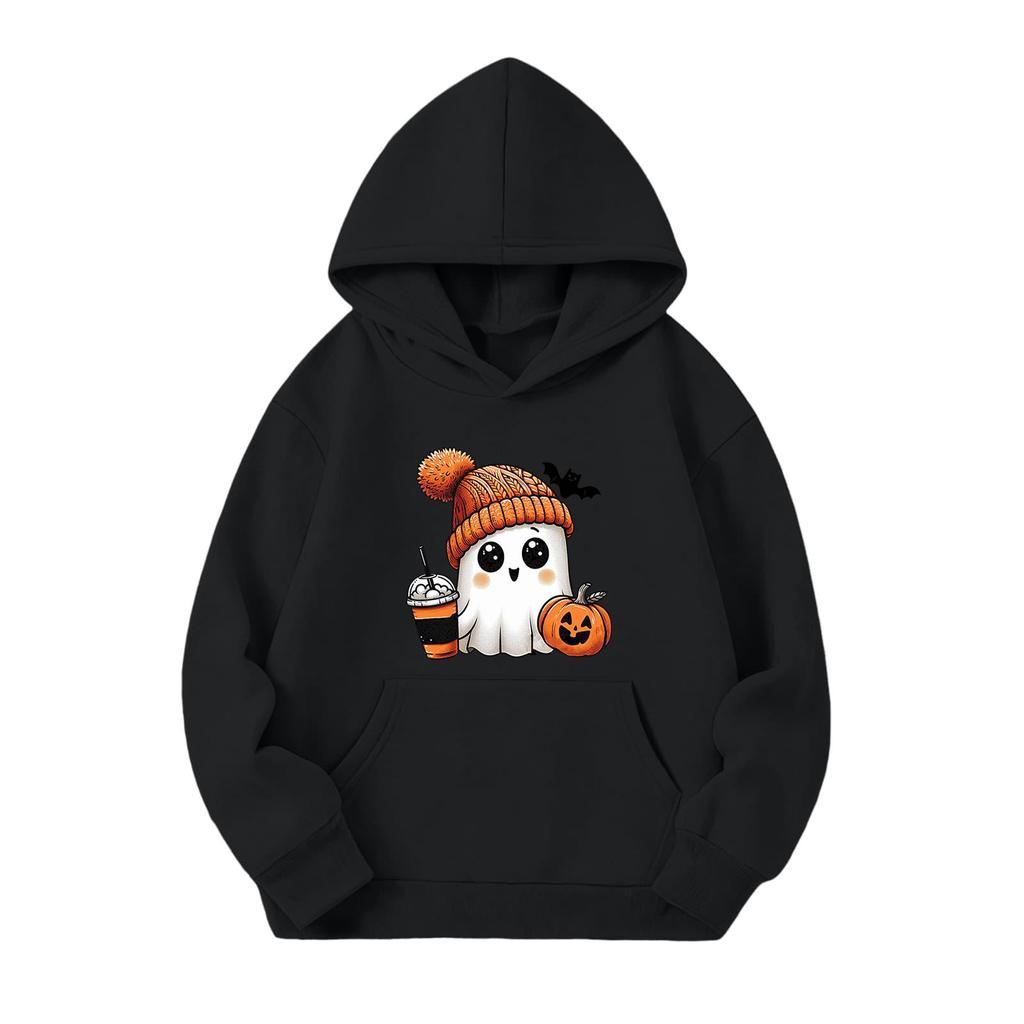 Kids Halloween Printed Hoodie, Loose Fit Casual Pullover for Boys Girls