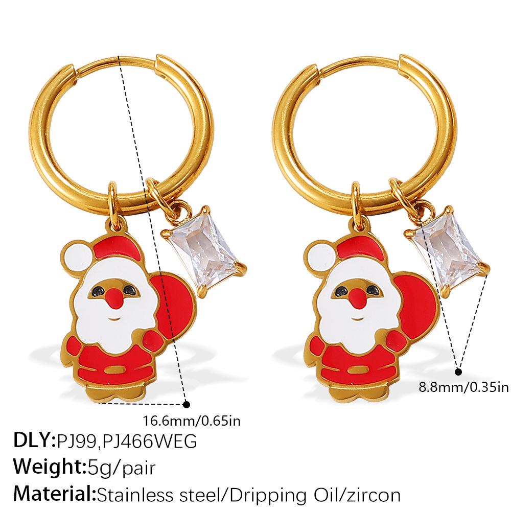 2025 DIY Christmas Style 18K Gold Plated Stainless Steel Pendant Earrings for Women