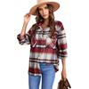 Women Vintage Plaid Long Sleeve Shirt Loose Color Collision Lapel Tops Jacket