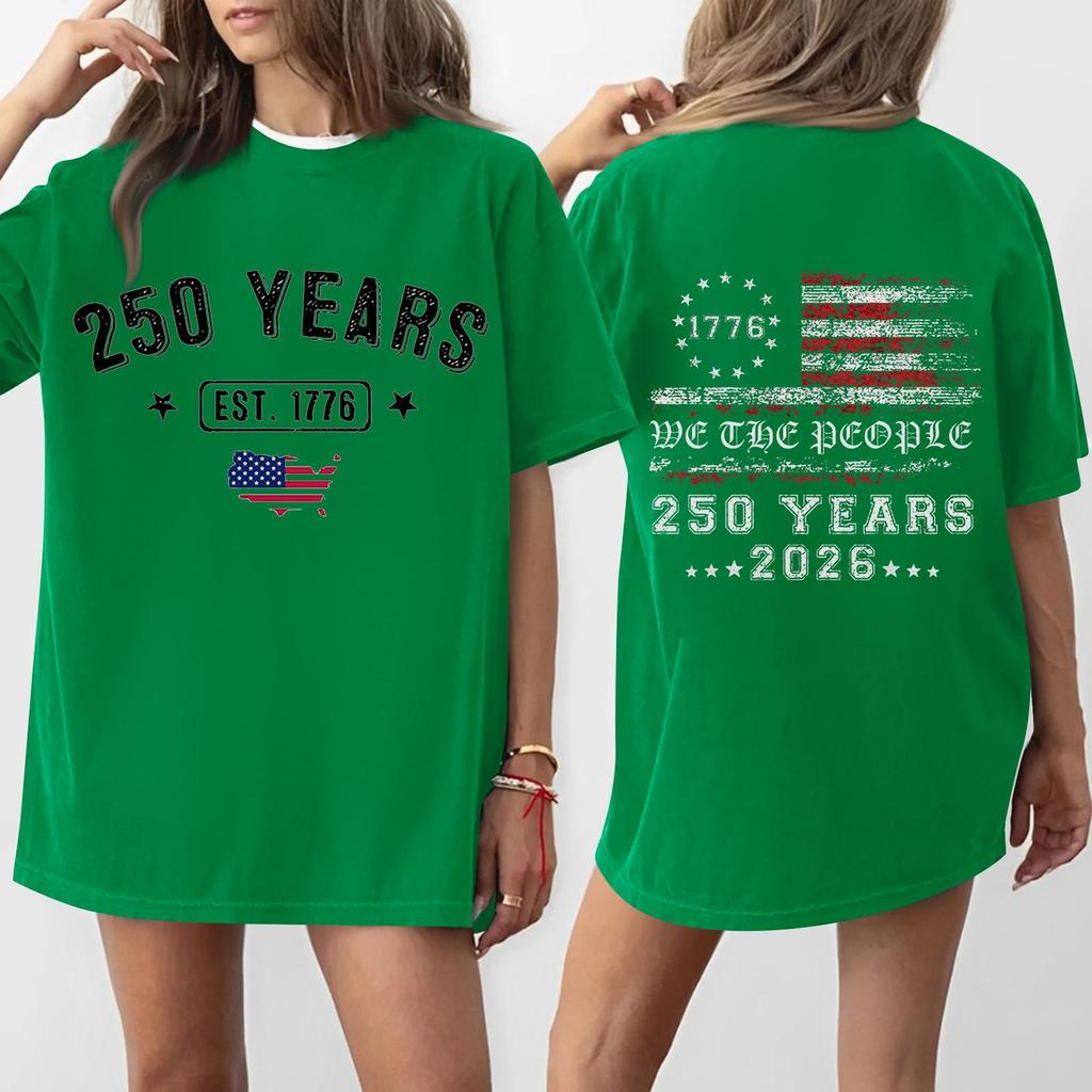Women's Casual Independence Day 250 Anniversary Printed T-shirt Round Neck Pullover Short Sleeve Top